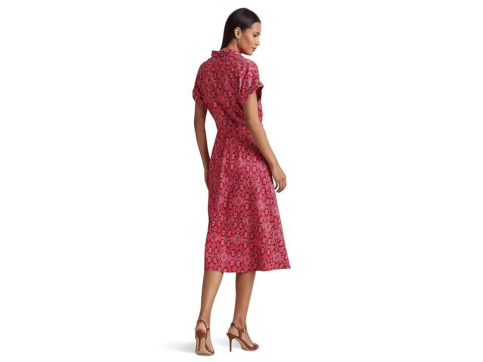 Lauren Ralph Lauren Petite Geo-Print Shantung Tie-Waist Dress (Fuchsia ) Women's Clothing Product Image