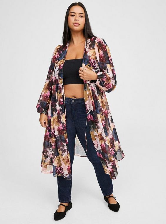 Tie Front Maxi Kimono Product Image