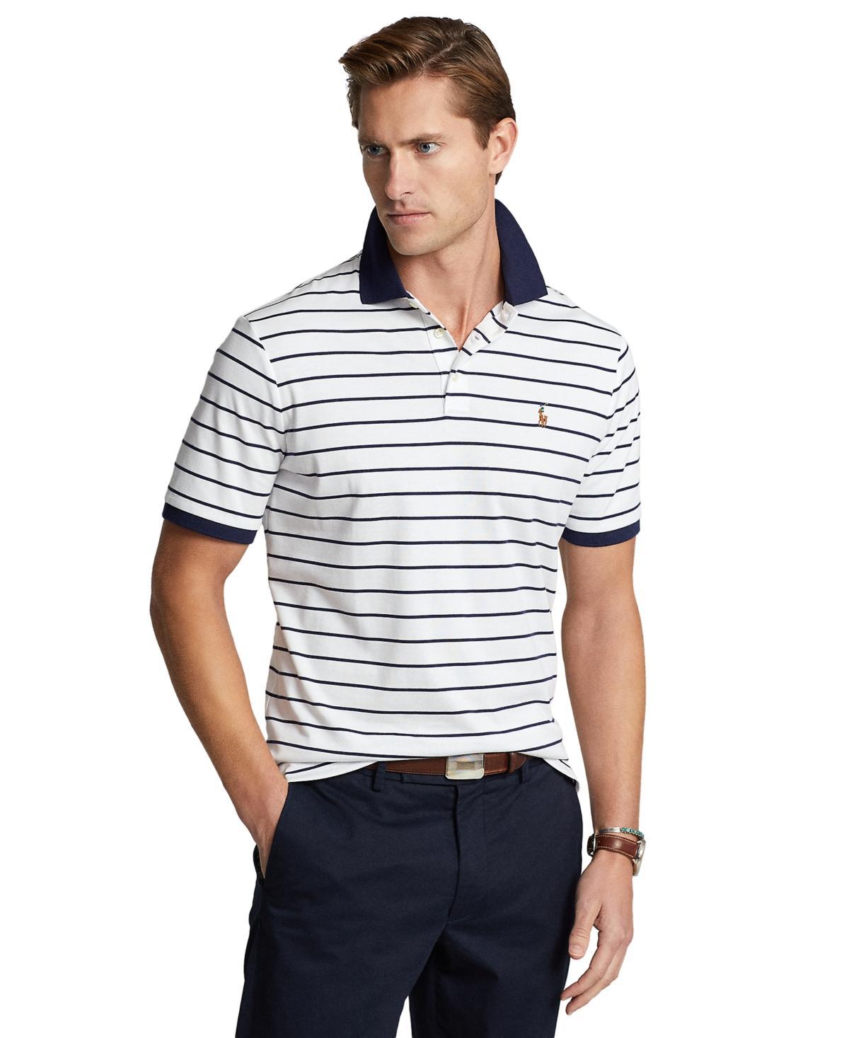 Men's Classic-fit Soft Cotton Polo Shirt In Carmel Pink,light Navy Product Image