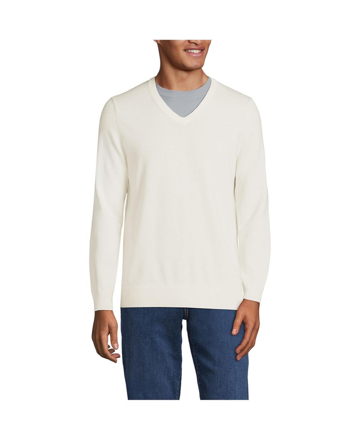 Mens Lands End Fine Gauge Cotton V-Neck Sweater Product Image