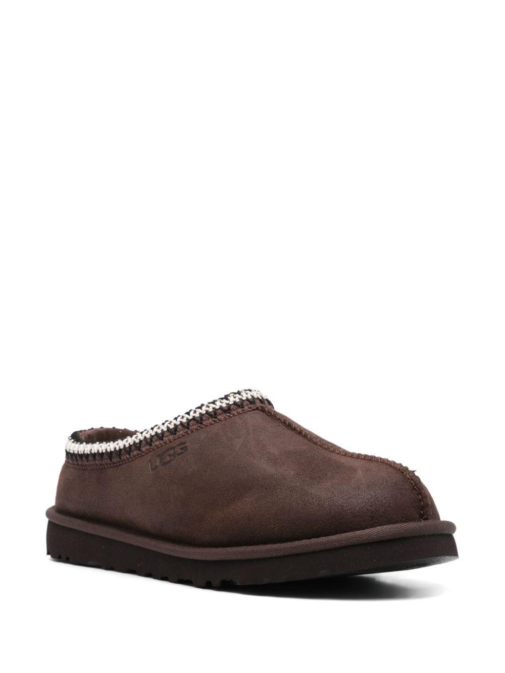 UGG Mens Dark Brown Tasman Braided-trim Suede Slippers Product Image