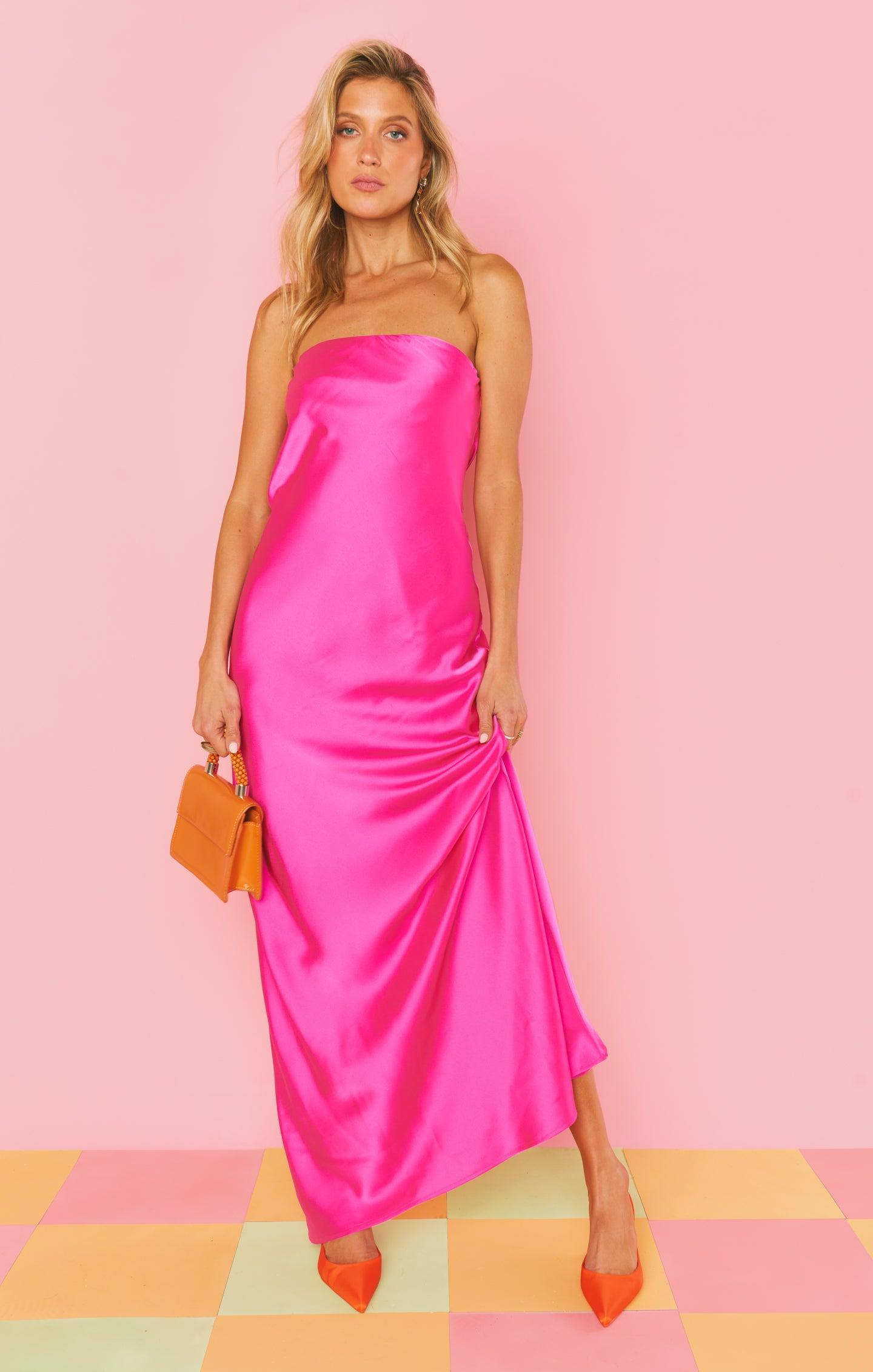 Taylor Tube Dress ~ Hot Pink Luxe Satin Product Image