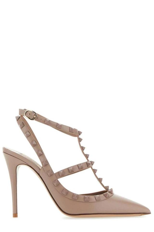 Rockstud Pointed Toe Caged Pumps In Pink Product Image