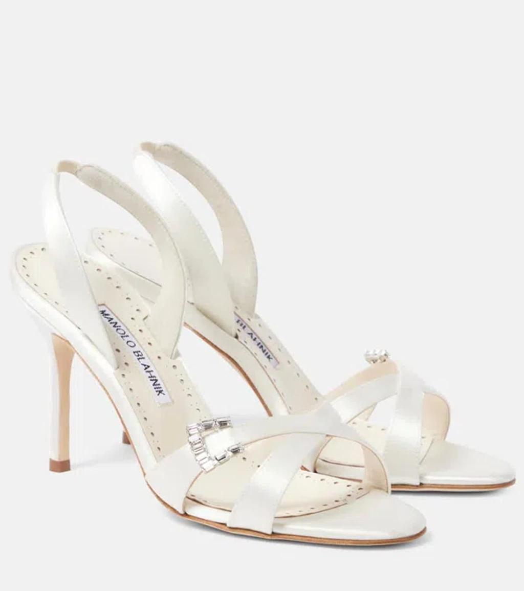 Ramisli Embellished Satin Slingback Sandals In Cream Product Image