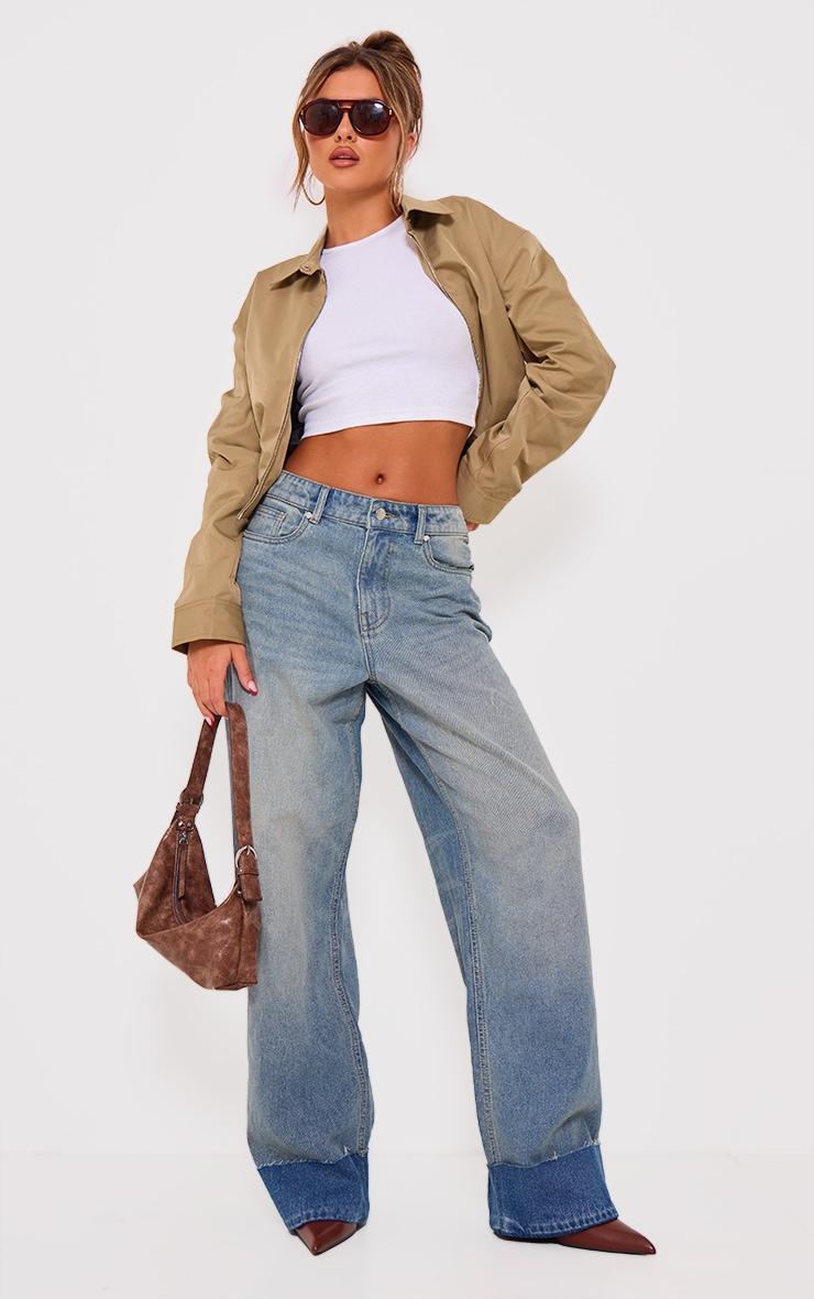 Mid Blue Wash Turn Up Denim Jeans Product Image