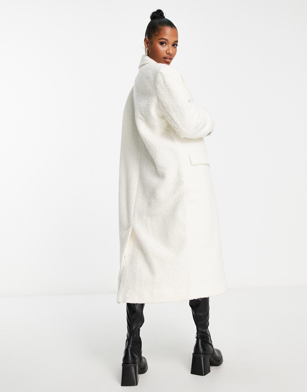 ASOS DESIGN Petite boucle coat in cream Product Image