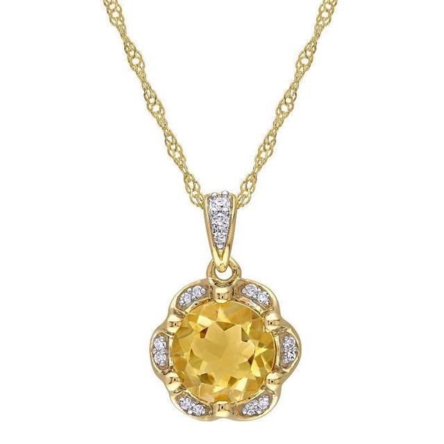 Stella Grace 14k Gold Citrine & Diamond Accent Flower Pendant Necklace, Womens Product Image