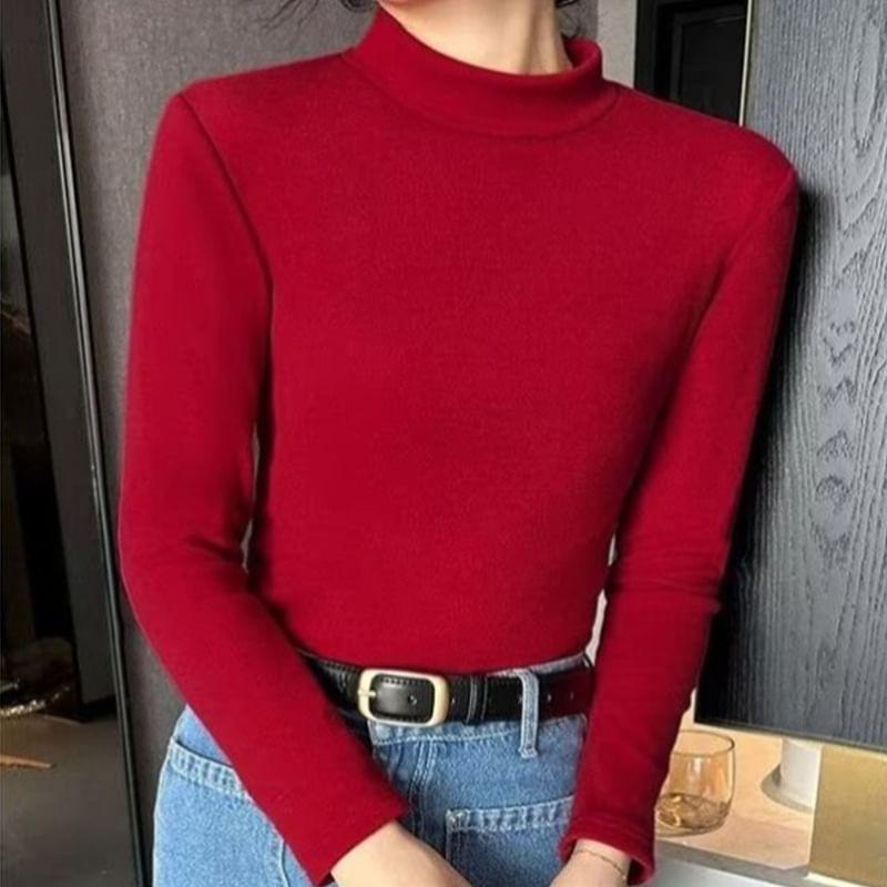 Long-Sleeve Mock Neck Plain T-Shirt Product Image