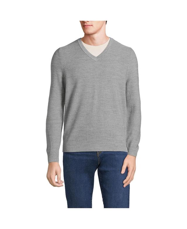 Mens Lands End Washable Merino Wool V-Neck Sweater Radiant Blue Product Image