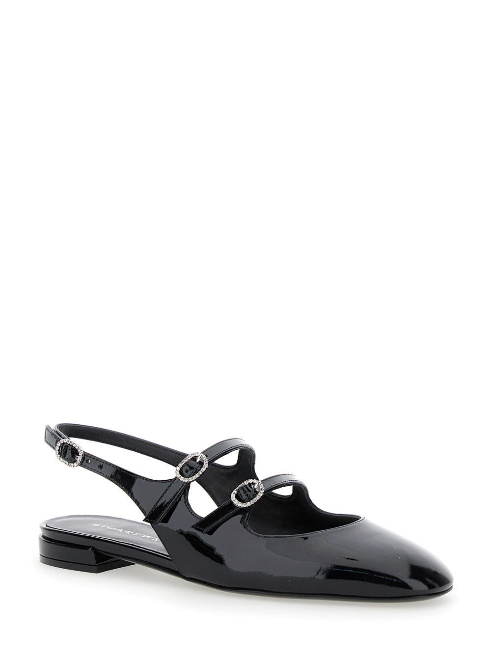 Black Slingback Ballet Shoes With Crystal Embellishment In Patent Leather Woman Product Image