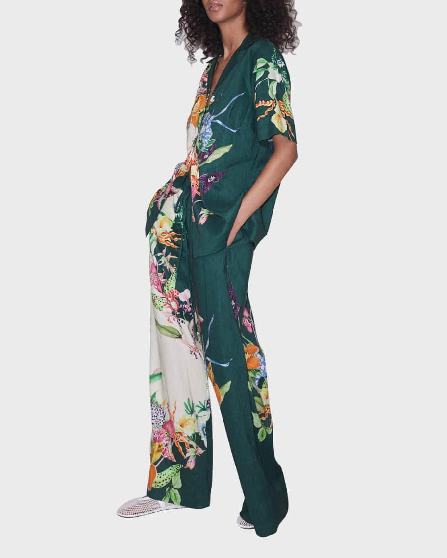 Aggie Wide-Leg Floral Linen-Blend Pants Product Image