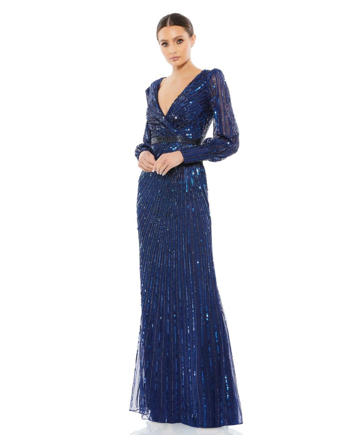 Mac Duggal Sequin Long Sleeve Sheath Gown Product Image