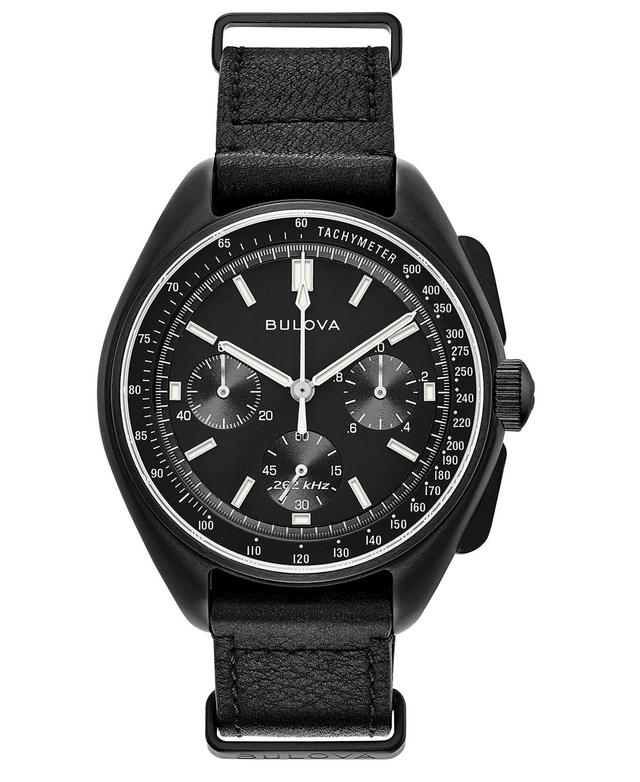 Bulova Mens Lunar Pilot Chronograph Black Leather Strap Watch 45mm Product Image