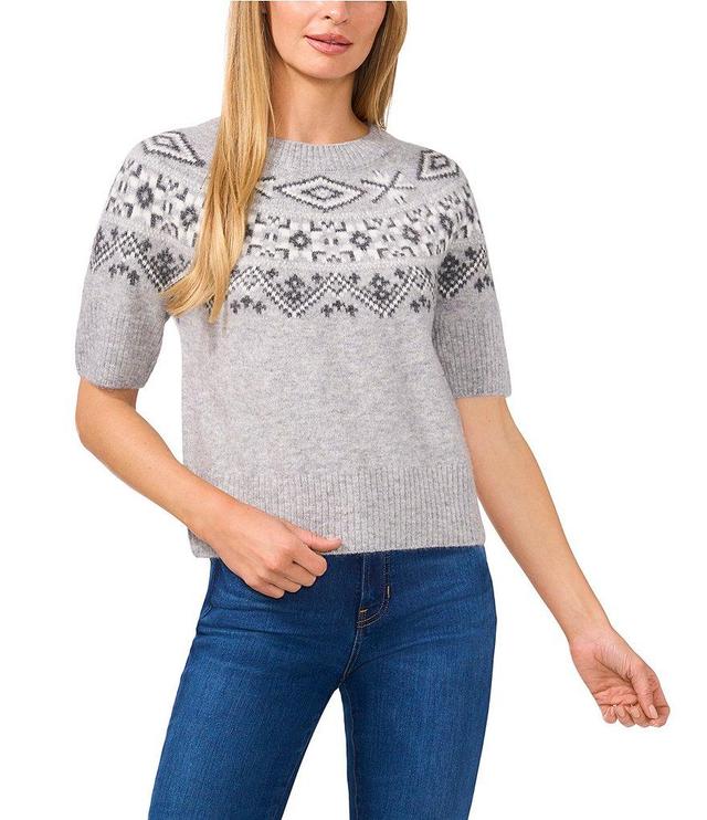 CeCe Fair Isle Knit Jacquard Crew Neck Long Sleeve Pullover Sweater Product Image