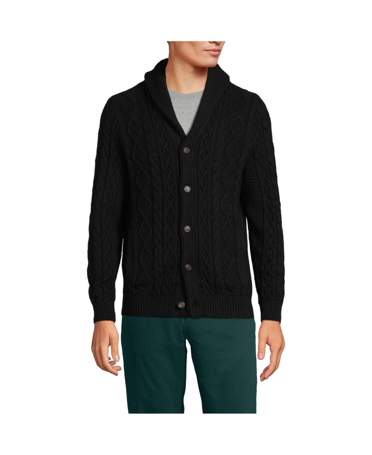 Mens Lands End Cotton Blend Cable Shawl Cardigan Sweater product image