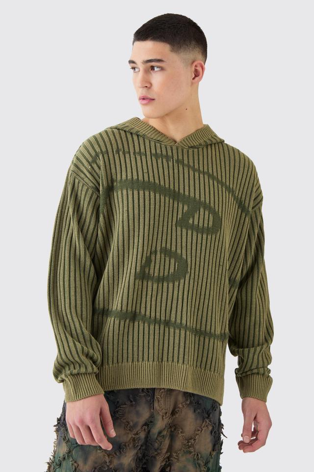 Oversized Boxy Branded Knitted Hoodie | boohooMAN USA Product Image