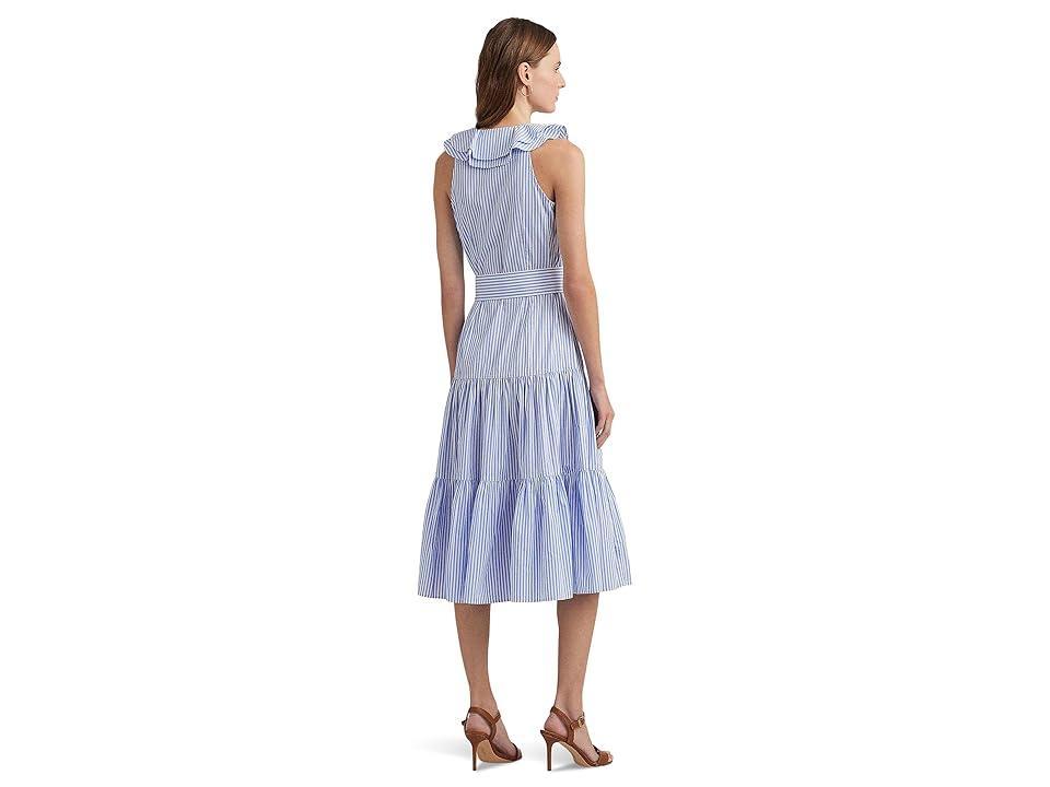 LAUREN Ralph Lauren Striped Cotton Broadcloth Surplice Dress White) Women's Dress Product Image