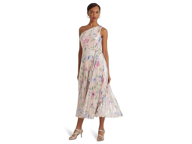 LAUREN Ralph Lauren Floral Georgette One-Shoulder Gown Multi) Women's Dress Product Image