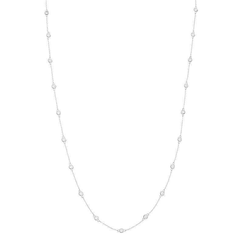 Sterling Silver Cubic Zirconia Station Necklace, Womens White Product Image