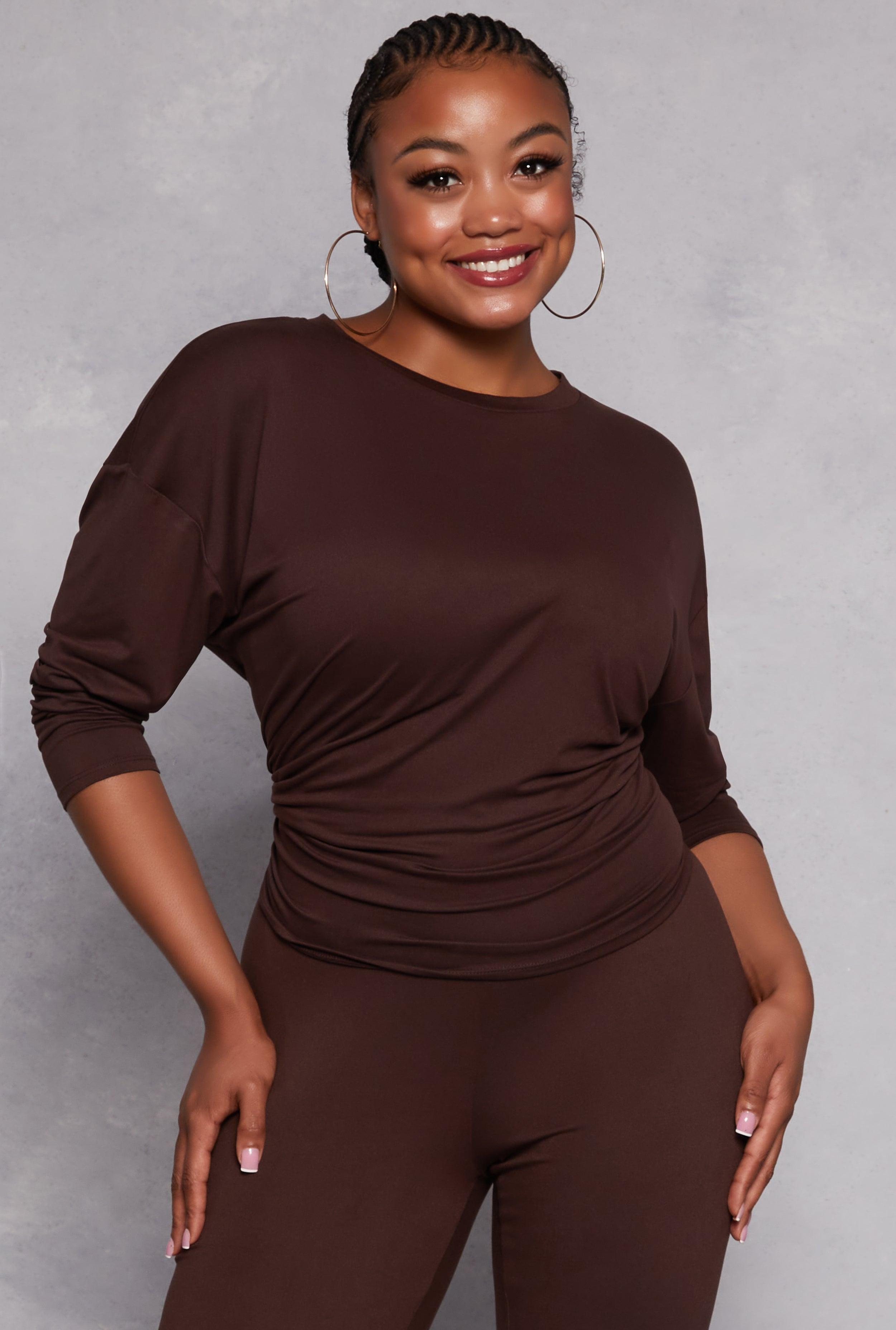 Womens Plus Size Solid Crew Neck Long Sleeve Top Product Image