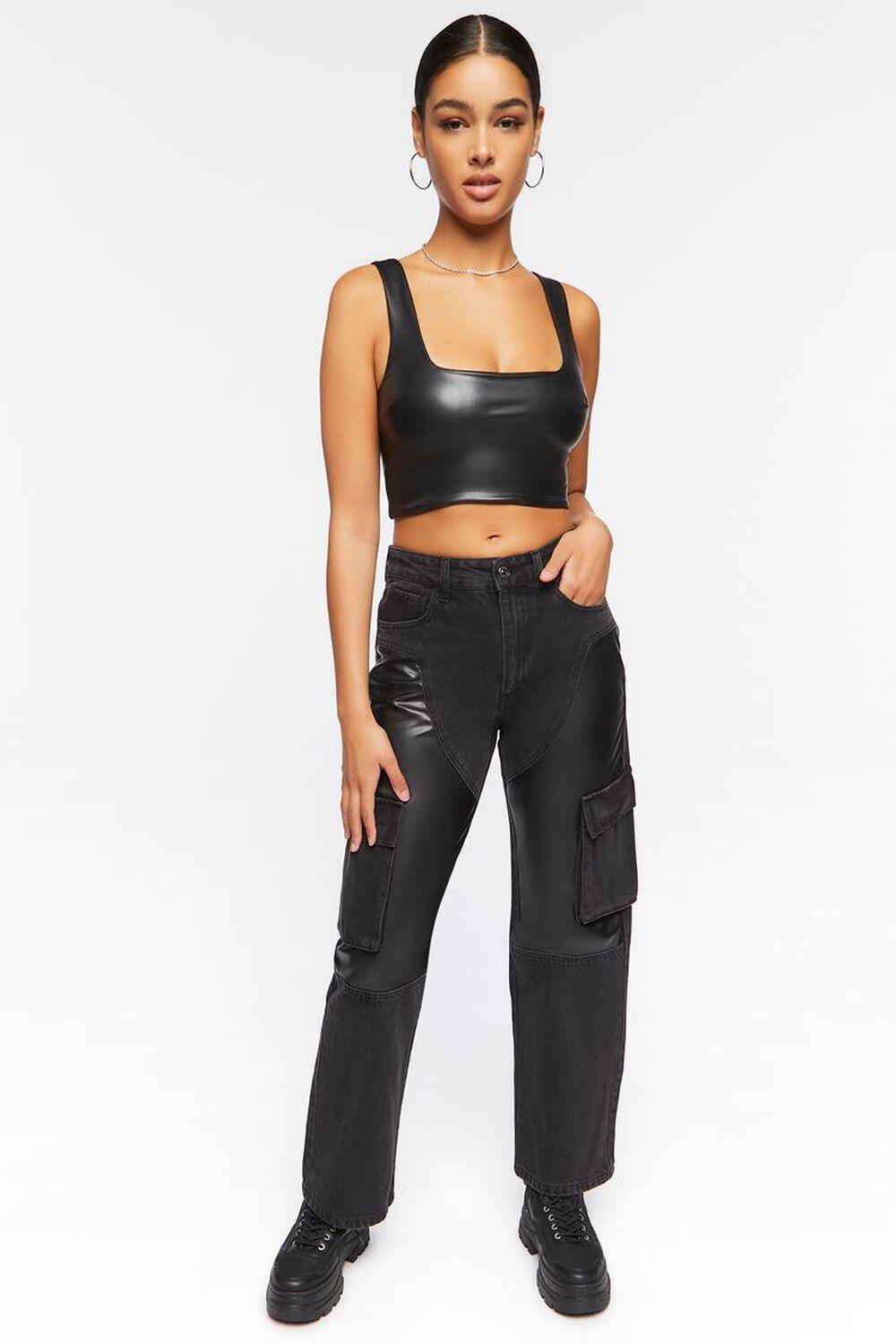 Faux Leather Cargo Jeans | Forever 21 Product Image