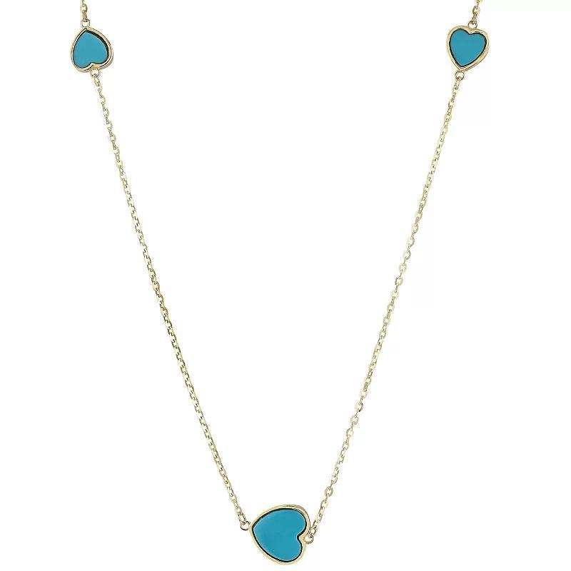 LUMINOR GOLD 14k Gold Gemstone 3-Heart Station Necklace, Womens Turquoise Product Image