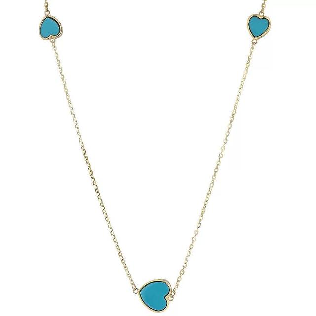 LUMINOR GOLD 14k Gold Gemstone 3-Heart Station Necklace, Womens Turquoise Product Image