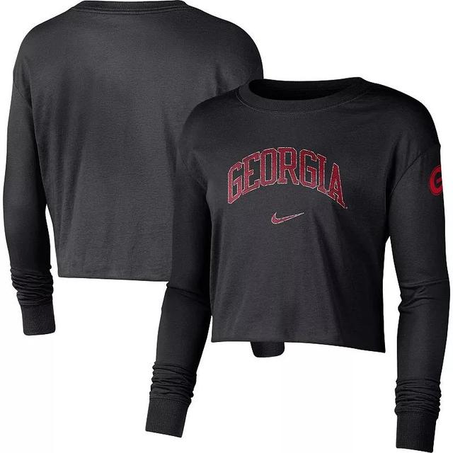 Womens Nike Black Georgia Bulldogs 2-Hit Cropped Long Sleeve Logo T-shirt Product Image