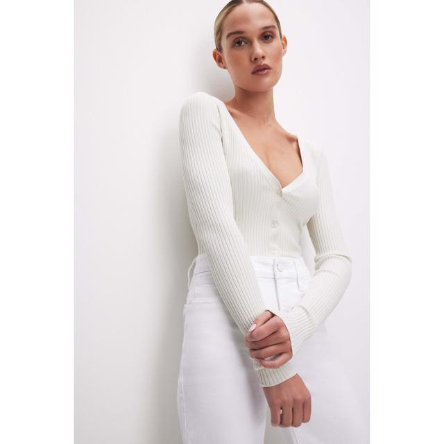 Womens Stretch Rib Cardigan | Cloud White, Size 3XL | Good American by Khlo Kardashian Product Image