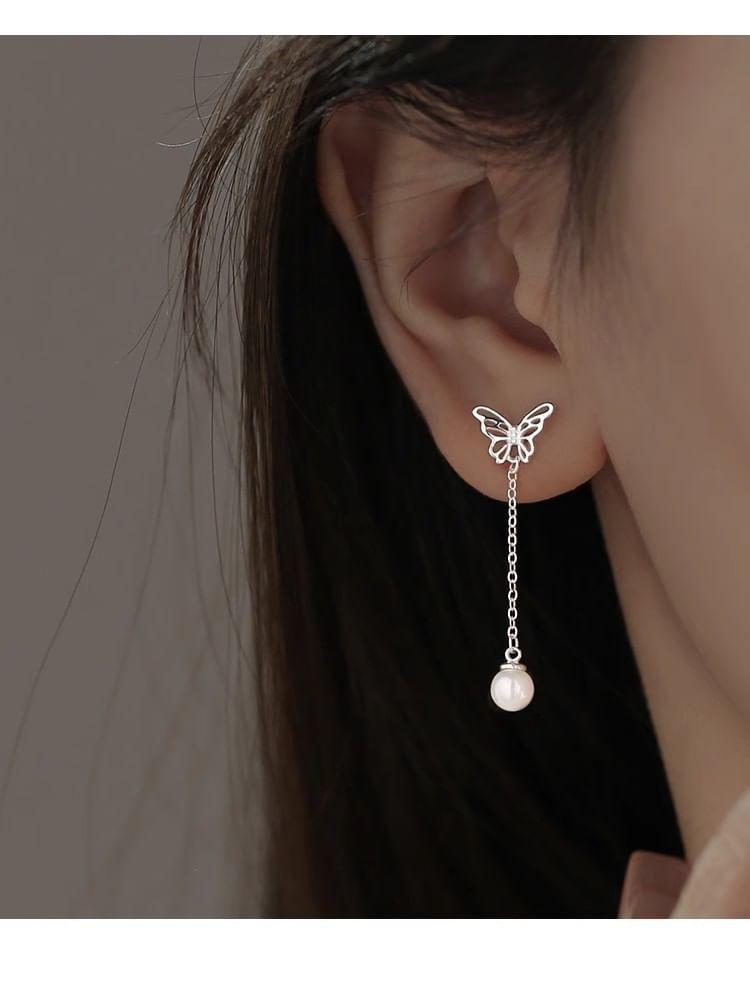 Butterfly Faux Pearl Alloy Drop Earring Product Image