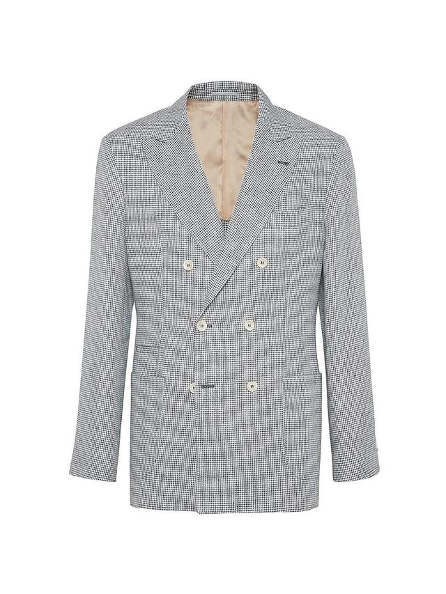 Mens Linen Houndstooth One And A Half Breasted Deconstructed Blazer With Patch Pockets Product Image