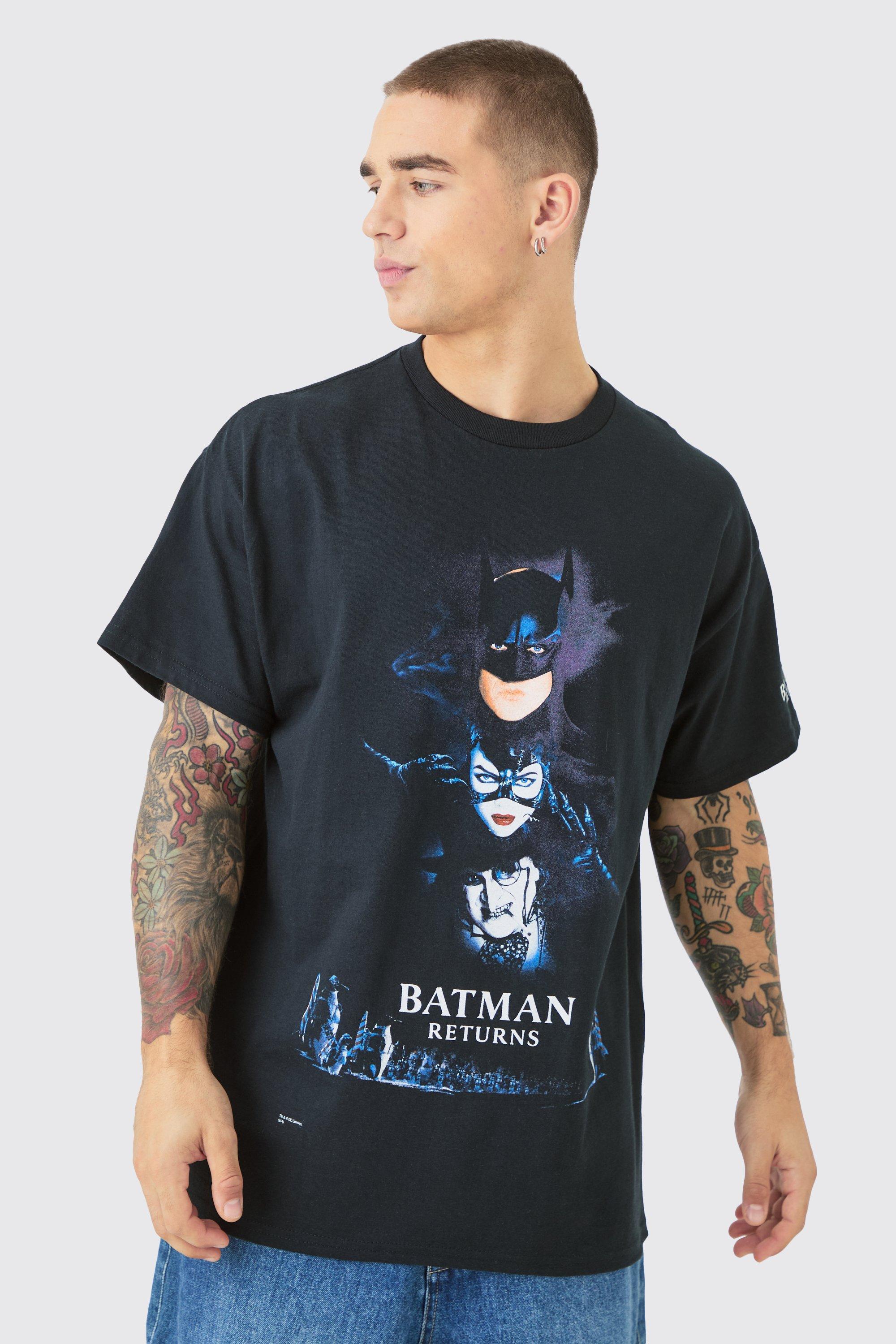 Mens Black Oversized Batman Returns License T-shirt, Black Product Image