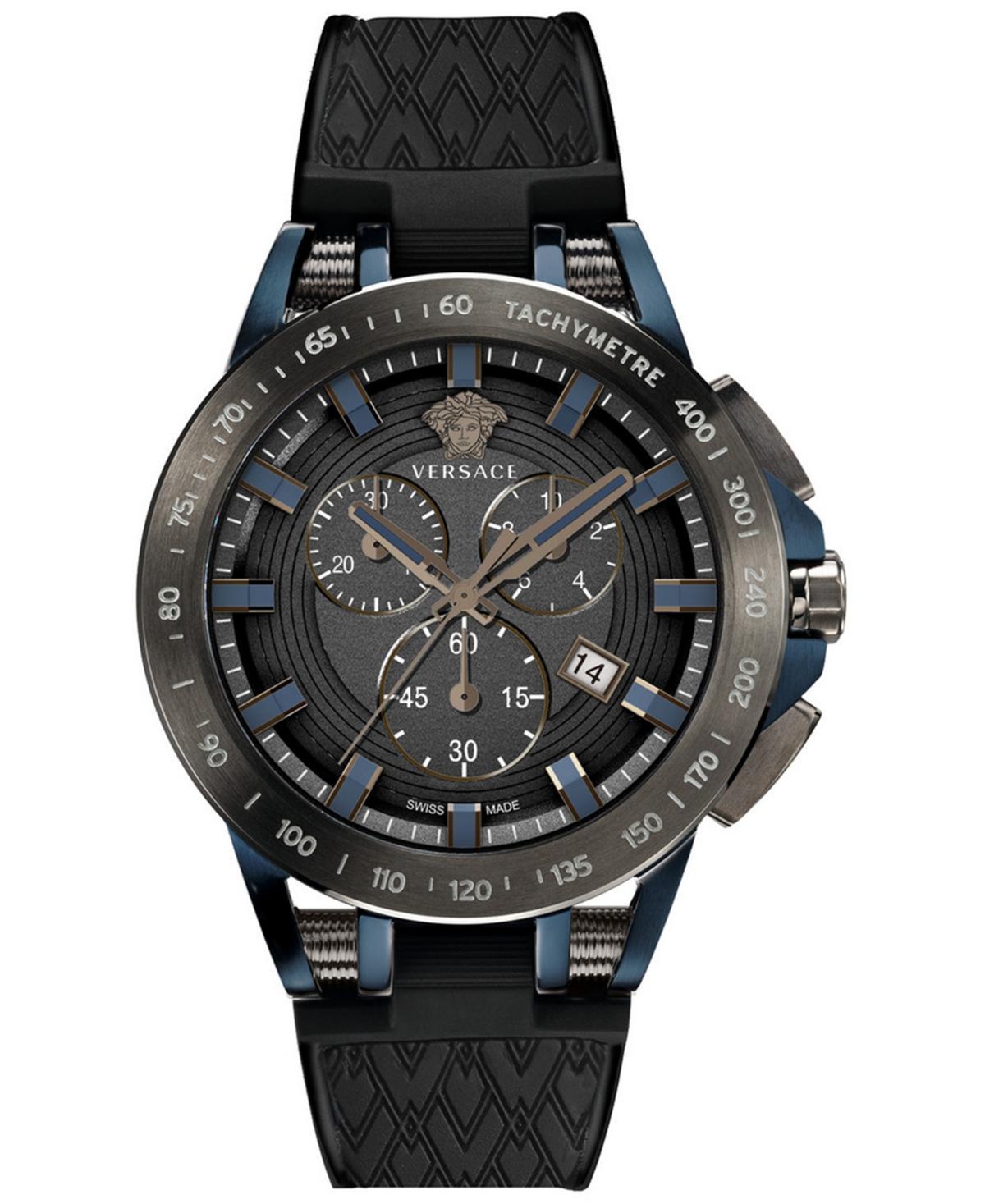 Versace Mens Swiss Chronograph Sport Tech Black Silicone Strap Watch 45mm - Two Tone Product Image