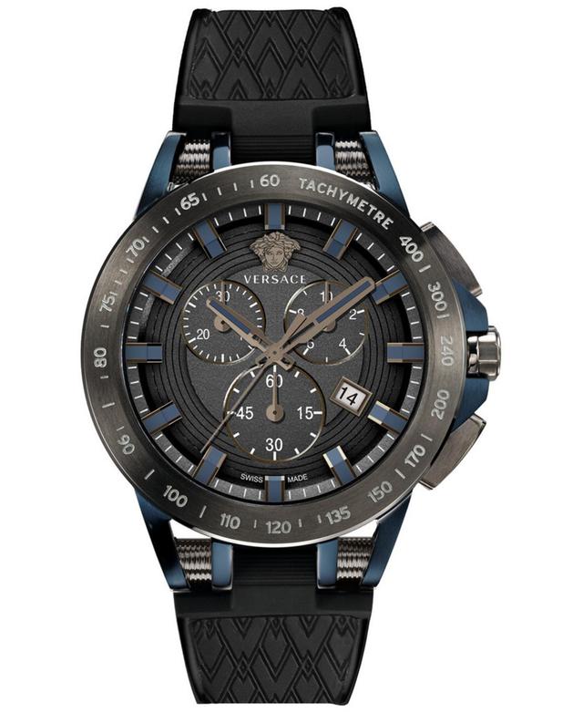 Versace Mens Swiss Chronograph Sport Tech Black Silicone Strap Watch 45mm - Two Tone Product Image