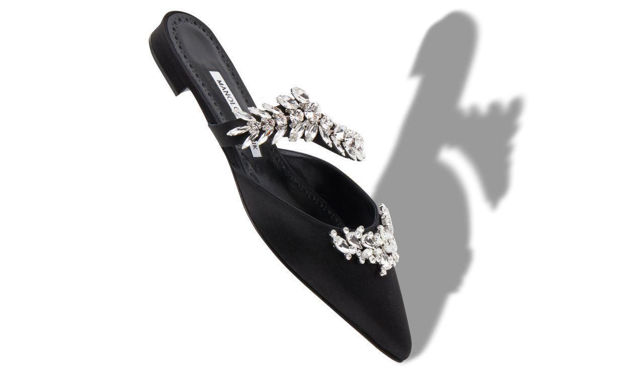 LURUMFLAT Black Satin Crystal Embellished Flat Mules Product Image