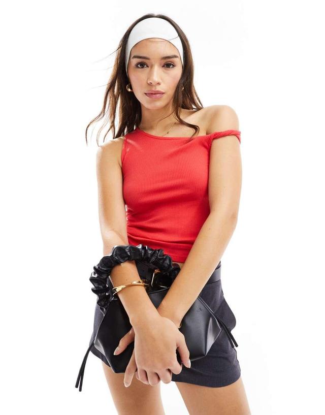 Cotton On twist off shoulder crop top in red  Product Image