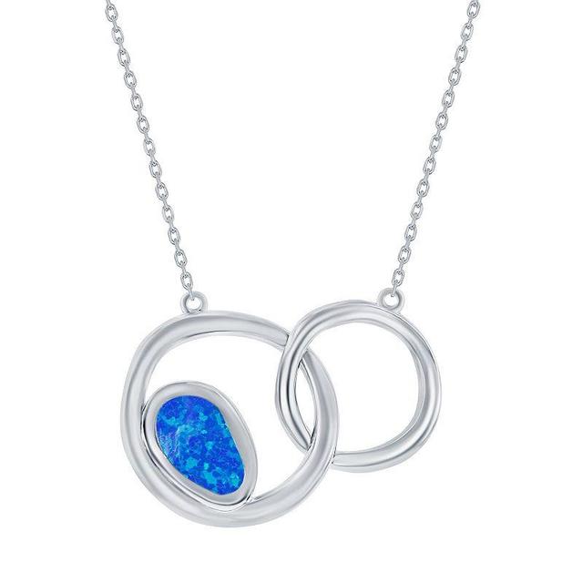 Sterling Silver Opal Open Circle Links Necklace, Womens Blue Product Image