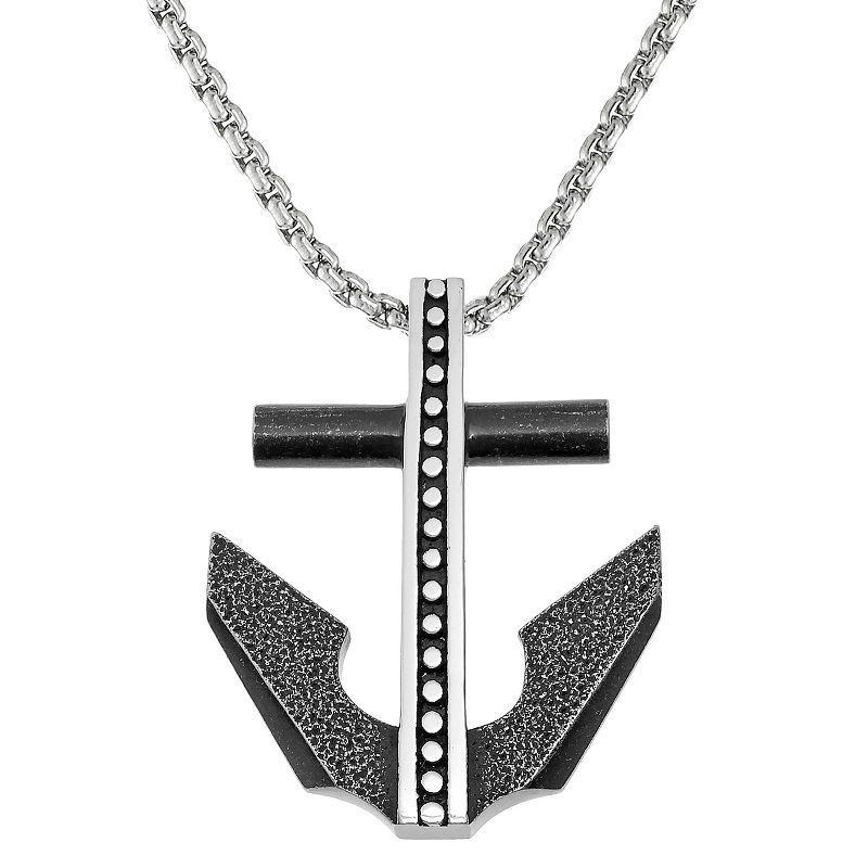 Mens LYNX Two Tone Stainless Steel Anchor Pendant Necklace Black Product Image