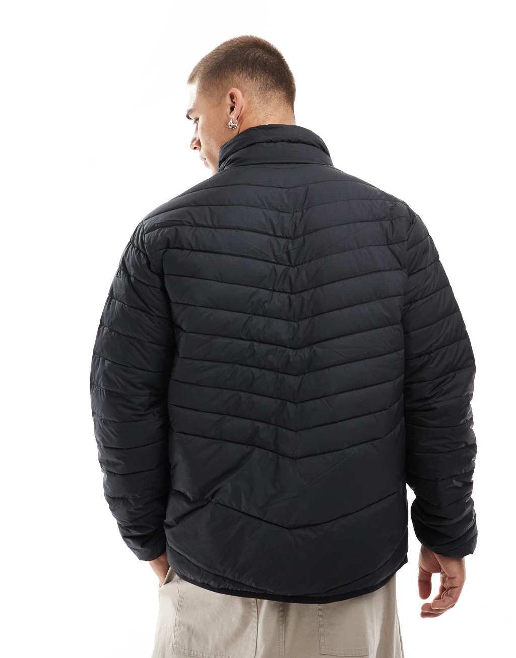 Jack & Jones packable padded jacket with standing collar in black Product Image