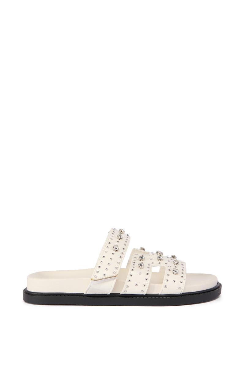 LEISURE EMBELLISHED FLAT SANDAL IN WHITE Product Image