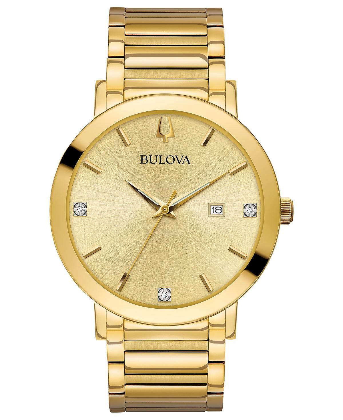 Bulova Mens Black Dial Diamond Gold Stainless Steel Bracelet Watch Product Image