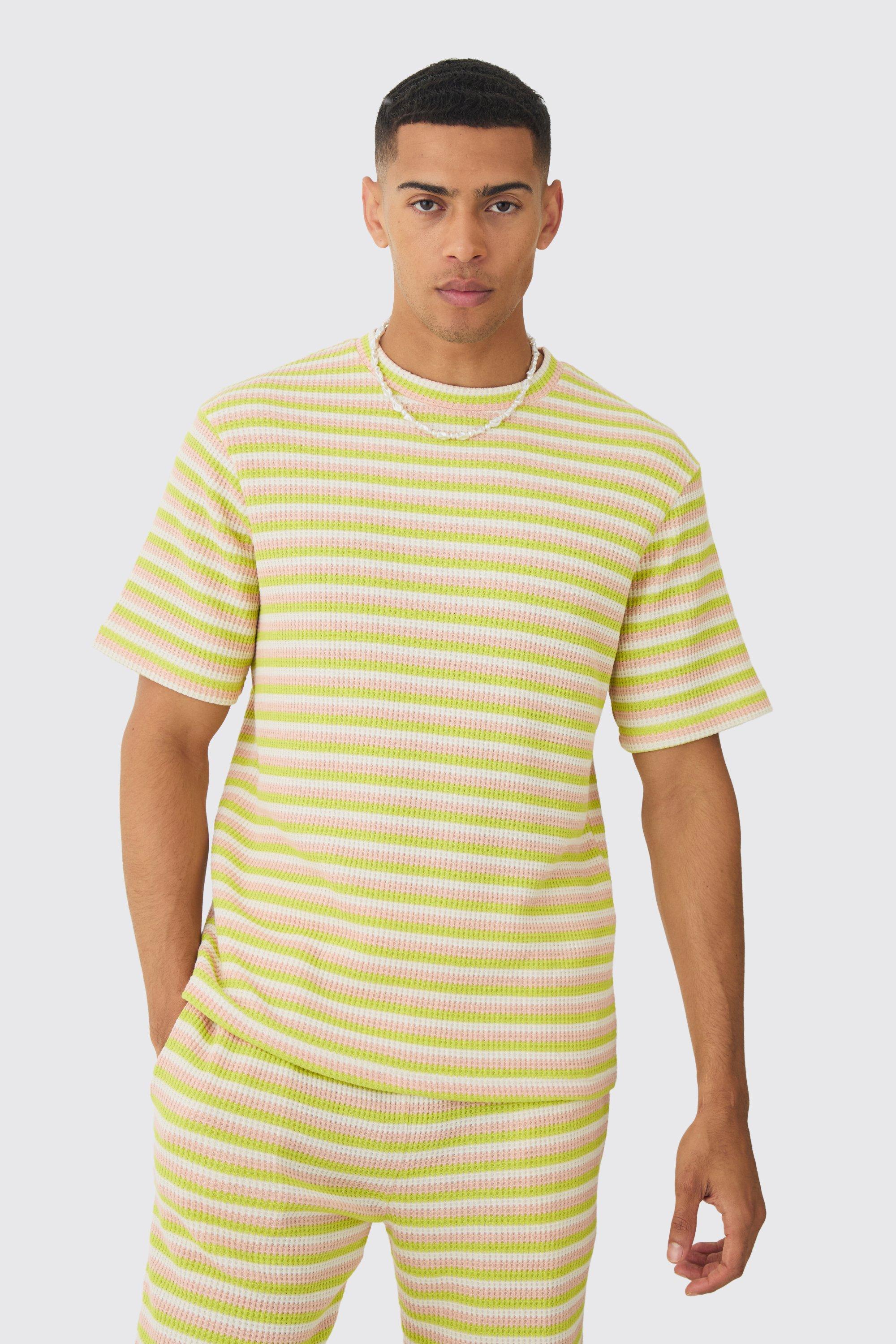 Textured Stripe T-shirt | boohooMAN USA Product Image