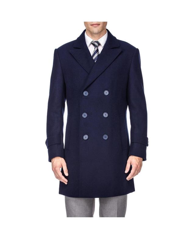 Brave man Mens Double Breasted Pea Coat Wool Blend Dress Pea coat Product Image