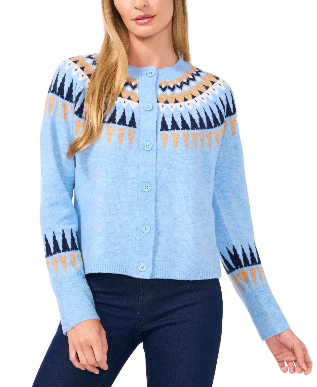 CeCe Womens Fair Isle Long-Sleeve Cardigan Sweater Product Image