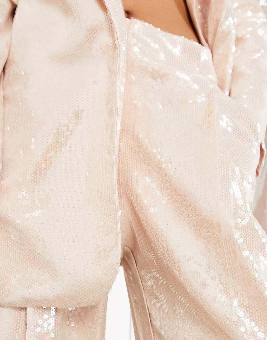 ASOS EDITION pleat front sequin pants in blush Product Image