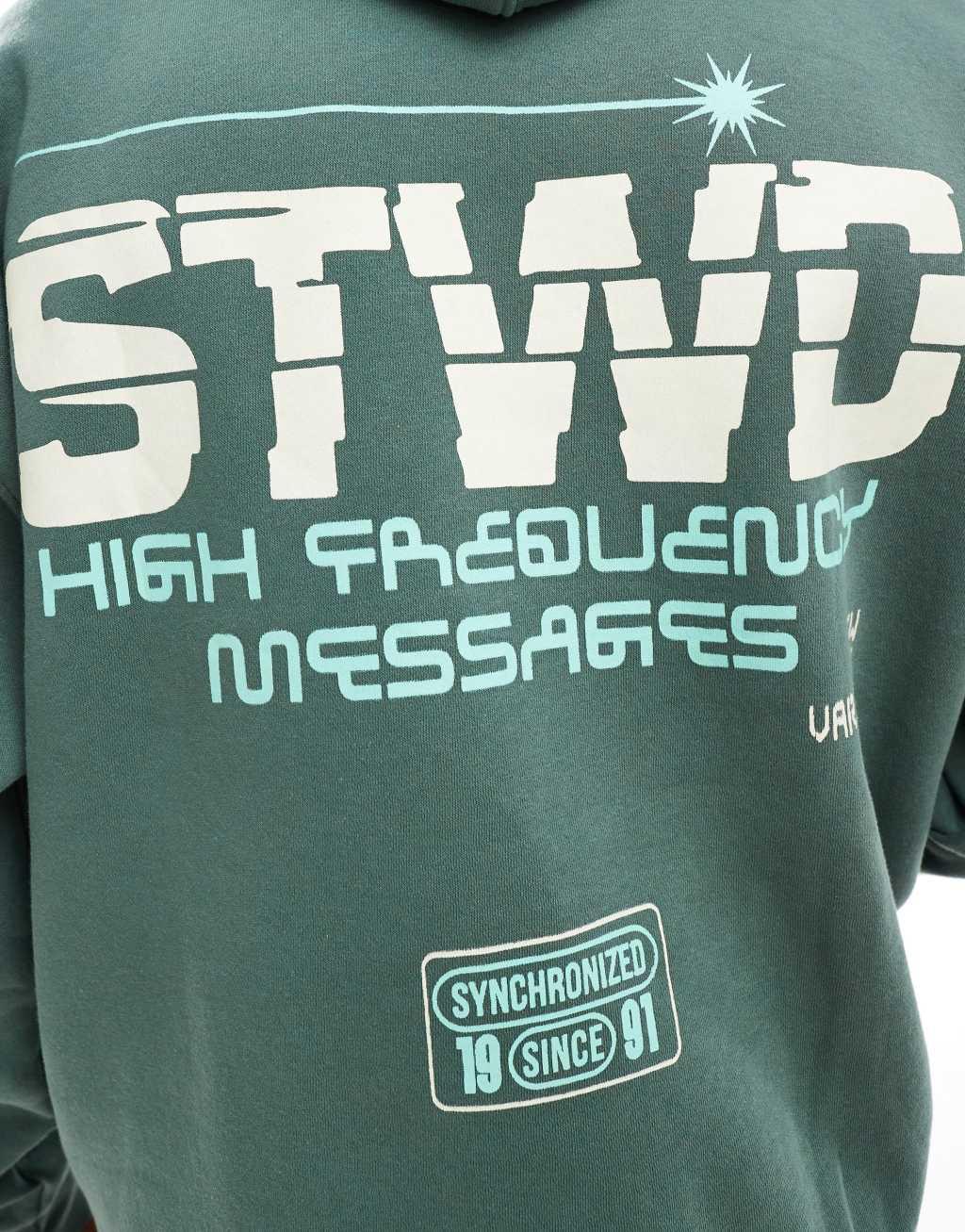 Pull&Bear STWD printed hoodie in dark green Product Image