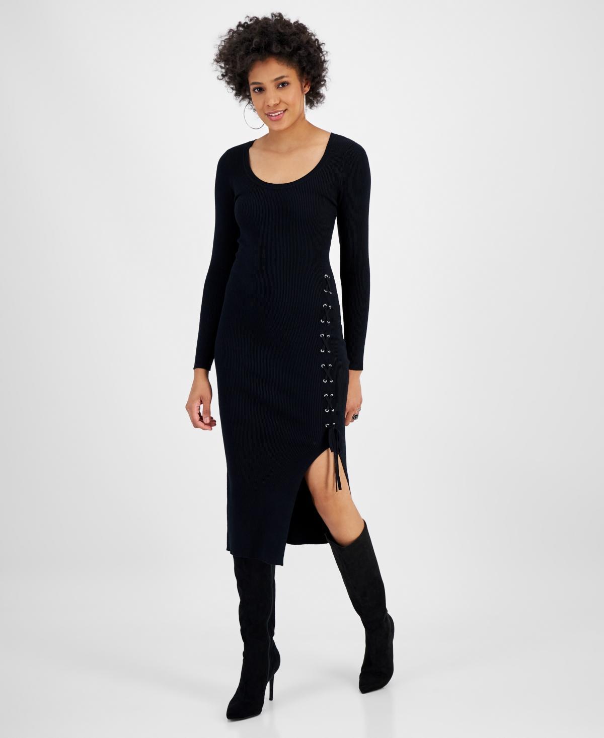 Bar Iii Womens Lace-Up Midi Sweater Dress, Created for Macys Product Image