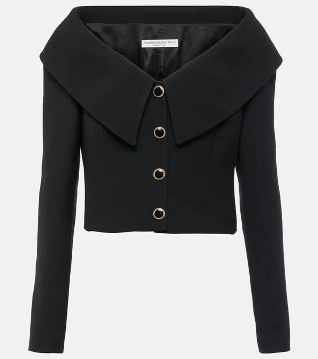 ALESSANDRA RICH Off Shoulder Blazer In Black Product Image