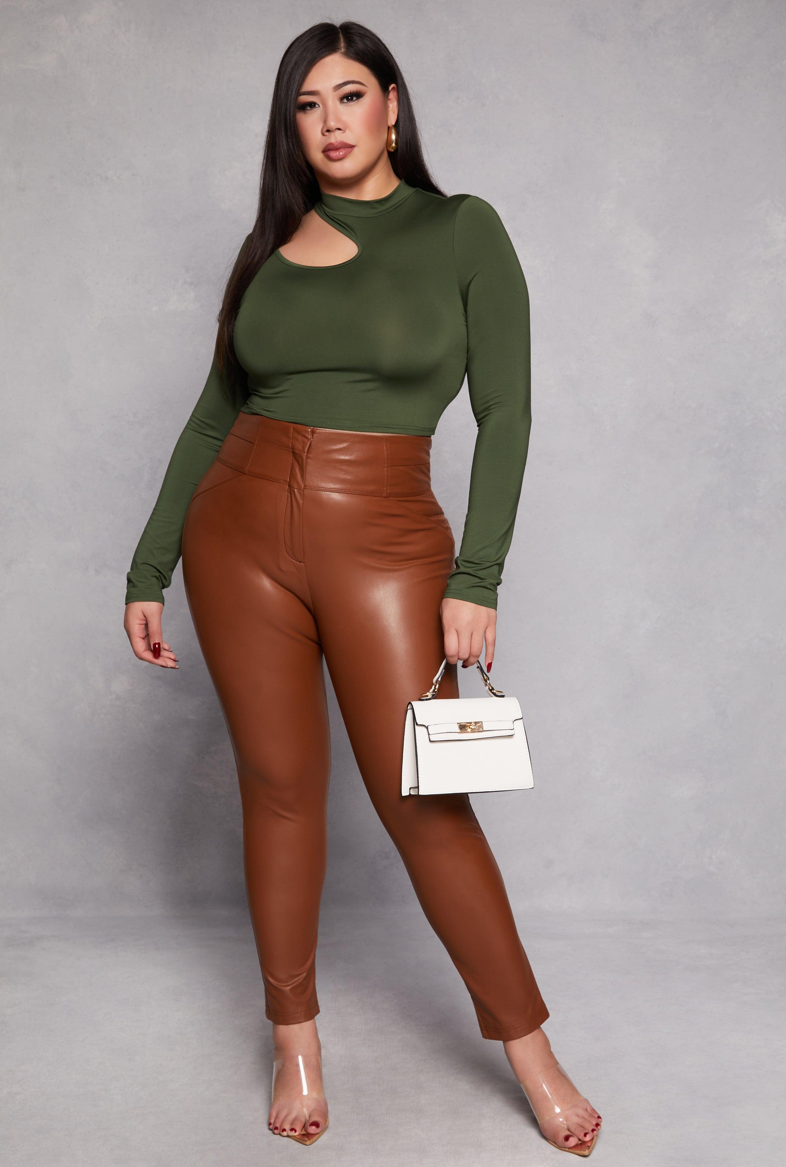 Womens Plus Size Faux Leather High Waist Pants Product Image