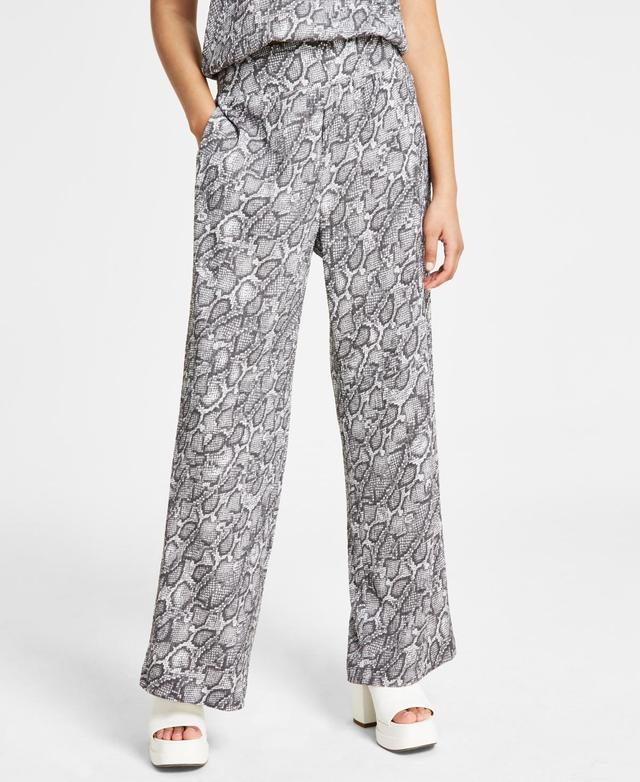 Bar Iii Womens Snakeskin-Print Wide-Leg Pants, Created for Macys Product Image